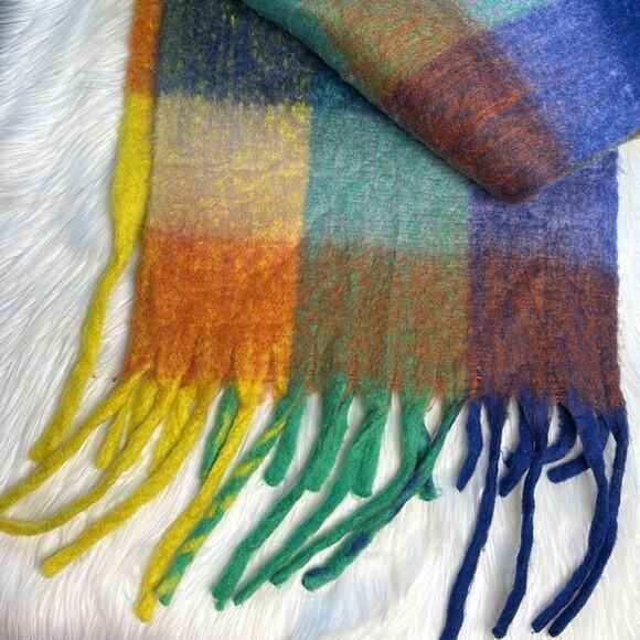 Multi Color Fuzzy Plaid Blanket Scarf - Picture 3 of 5
